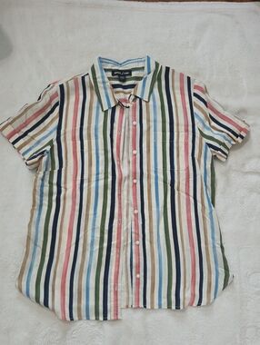 Nautica Short-Sleeve Multicolor Vertical Stripe Button-Down Shirt